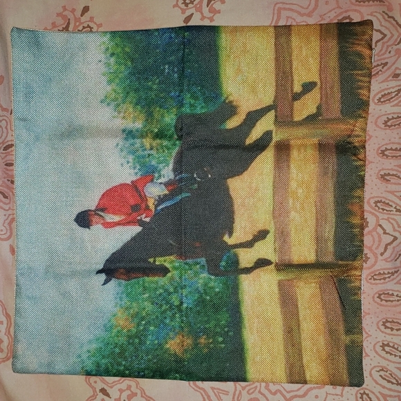 Jump Horse Pillow Cover English Saddle Fox Hunting Horse Show Farmhouse Ranch - Picture 3 of 10